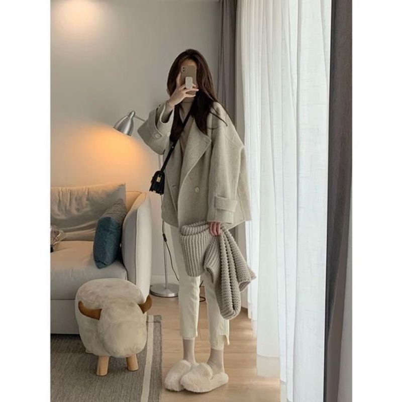 Women's Wool Blend Trench Coat Oversized Double Breasted Audrey Hepburn Style Coat For Autumn Winter Warm Thickened Casual Elegant Petite Friendly_voghion.com
