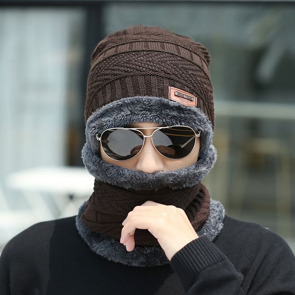 Unisex Hat Men's scarf gloves three-piece neck one plus cashmere warm knit hat_voghion.com