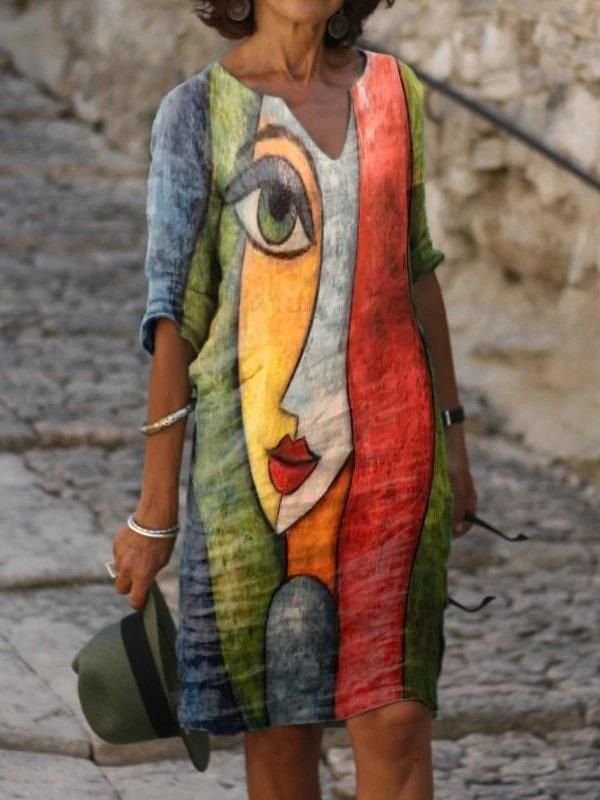 abbigliamento donna abito stampato con scollo a V_voghion.com