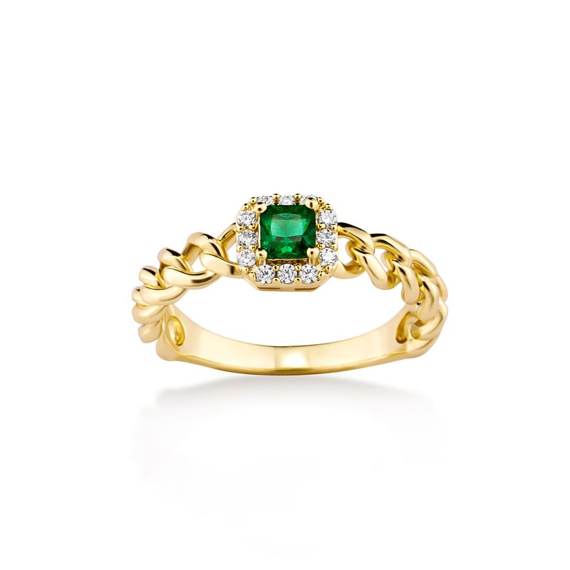 Rings Retro Emerald Sugar Cube Zircon Ring Niche Design Chain Light Luxury Fashion Open Joint Ring_voghion.com