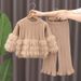 Set aus Strickpullover und Schlaghose für Mädchen – Weiche Polyestermischung, Koreanischer Stil, 3–8 Jahre (100–140 cm), Beige/Rot/Pink/Khaki_voghion.com