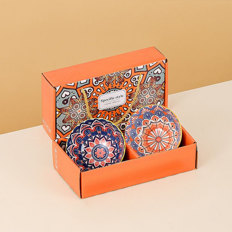Böhmisches Blumen-Keramikschüssel-Set – Mikrowellengeeignetes Geschenkgeschirr im nordischen Stil für Erwachsene (2/4/6 Schüsseln + Geschenkbox)​_voghion.com