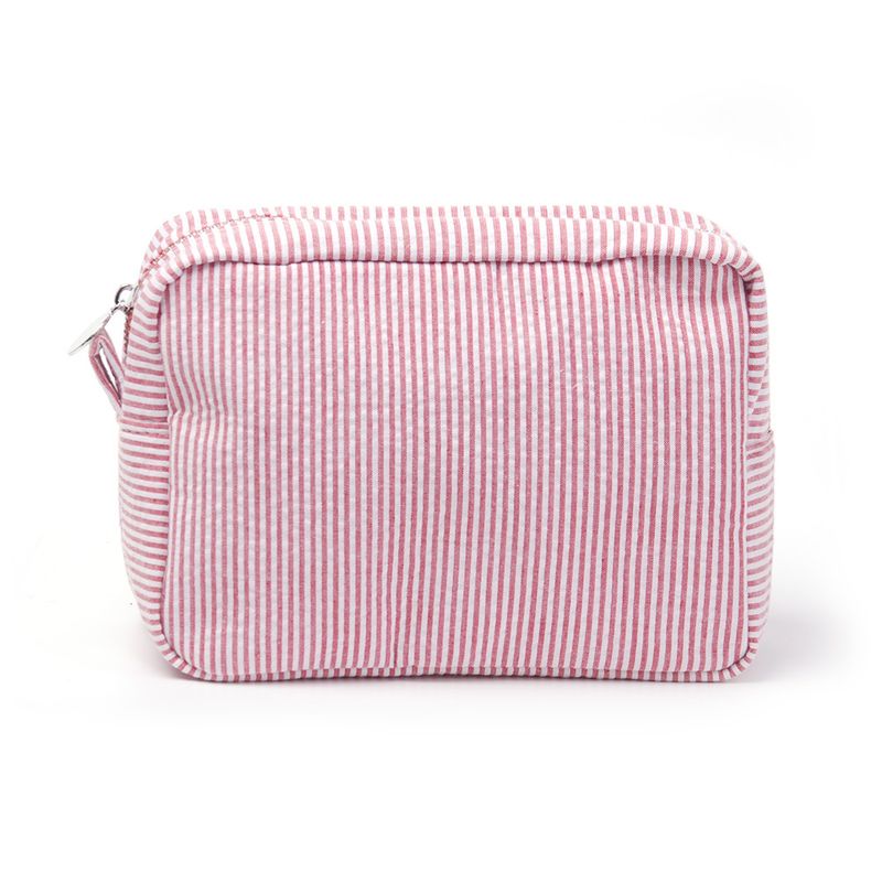 Seersucker Ruffle cosmetice roz/violet dungi machiaj depozitare genți pentru femei Lady Lady cu fermoar geantă de călătorie_voghion.com