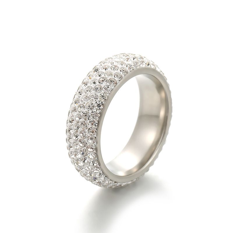 Anillos de pareja curvos con diamantes para mujer, diseño de nicho, acero de titanio, resistentes a la decoloración, joyería de alta gama y estilo frío._voghion.com