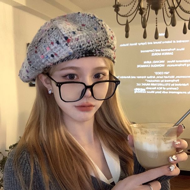 Koreansk Instagram Röd Rosa Julbasker Dam Höst- och Vinterstil Visa Ansikte Liten Målare Åttkantig Hatt_voghion.com