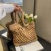 Dame, handgehäkelte Tasche, trendige weibliche Wald-Stil, tragbar, One-Shoulder-Urlaub, Strand, Strohtasche,_voghion.com