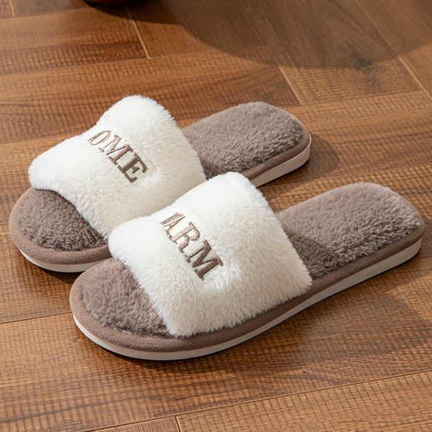 Pantofole da donna in cotone con ricamo a lettera, piccole fragranze, autunno inverno, suola morbida antiscivolo_voghion.com