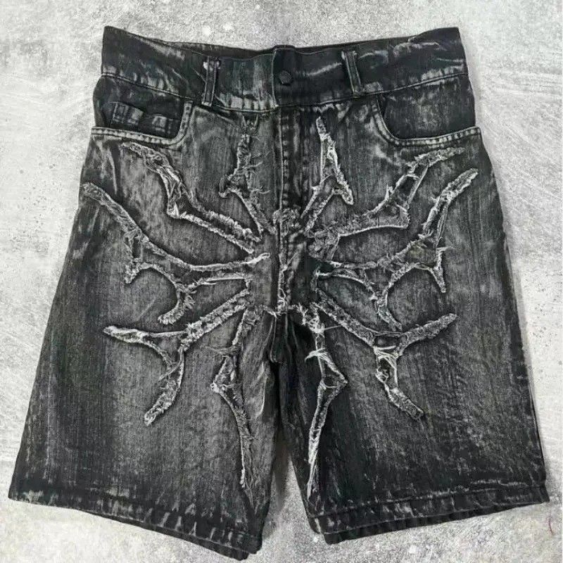 Women’s Clothing Vibe Heavy Patch Embroidery Jeans Washed Damaged Mid High Waist Loose Straight Trousers_voghion.com