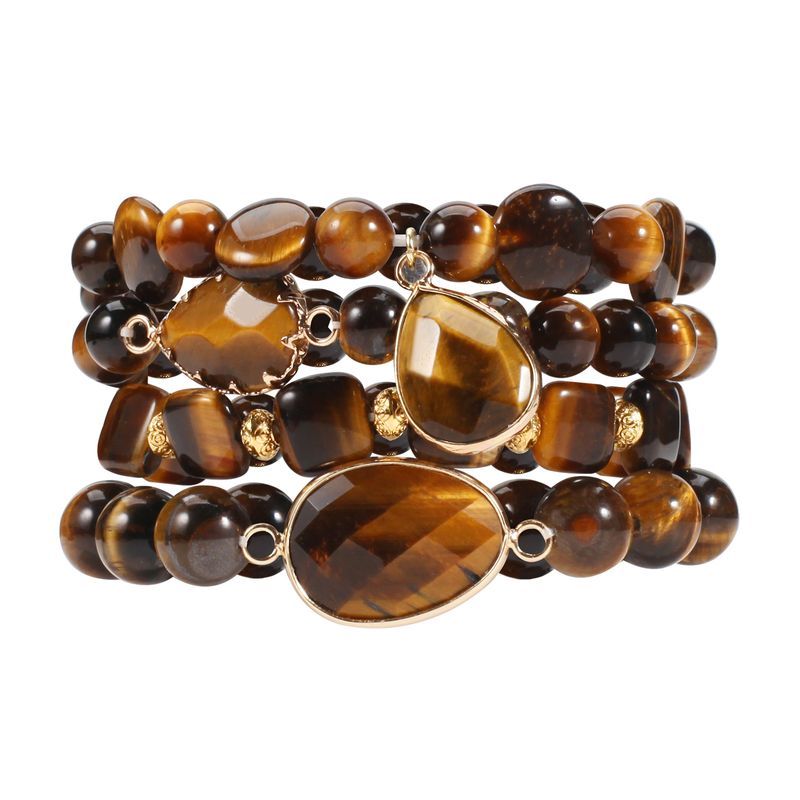 Bracciale in pietra naturale occhio di tigre con perline elastiche regolabili_voghion.com