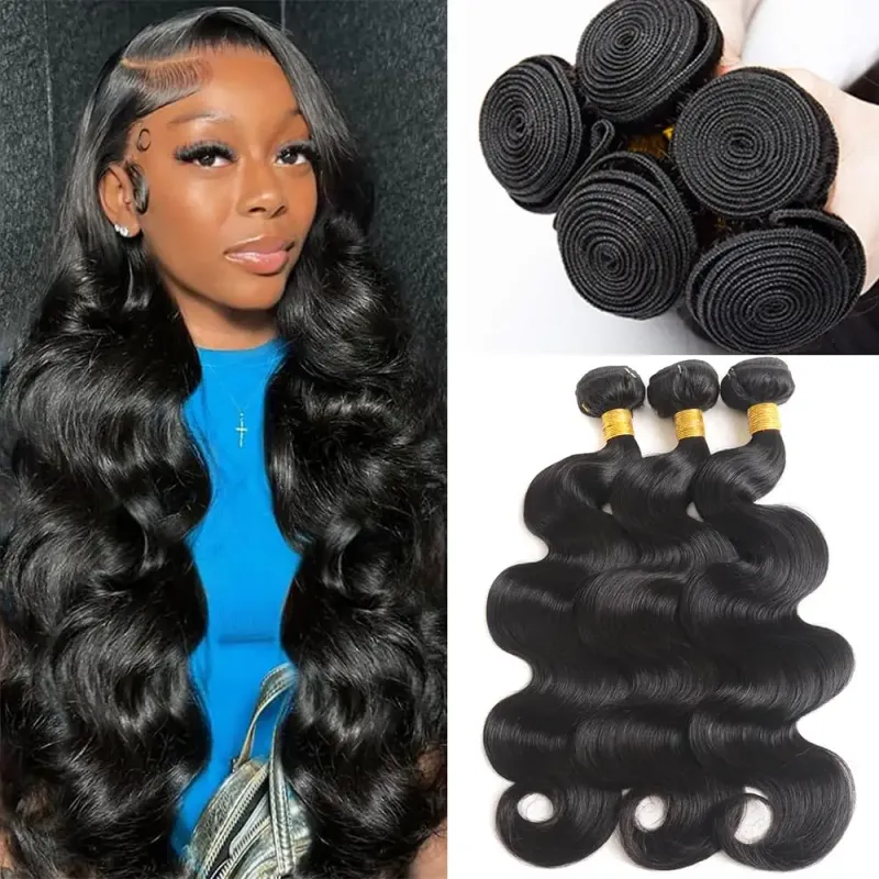 Brazilian Virgin Human Hair Bundles Body Wave Natural Black Color_voghion.com