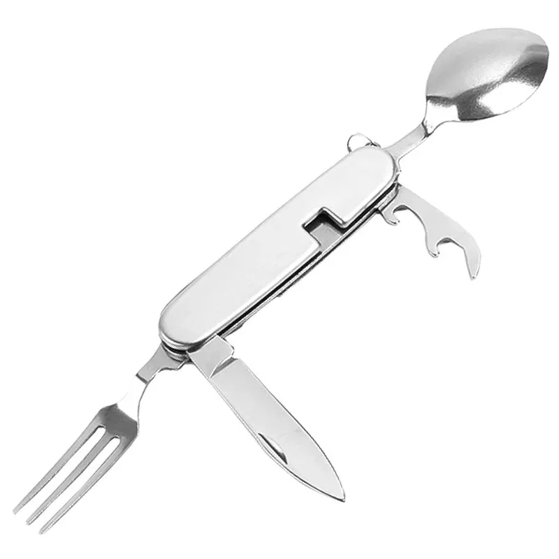 Camping Tableware Set Stainless Steel Folding Fork Spoon Knife Bottle Opener Removable Tableware Travel Kitchen User Portable_voghion.com