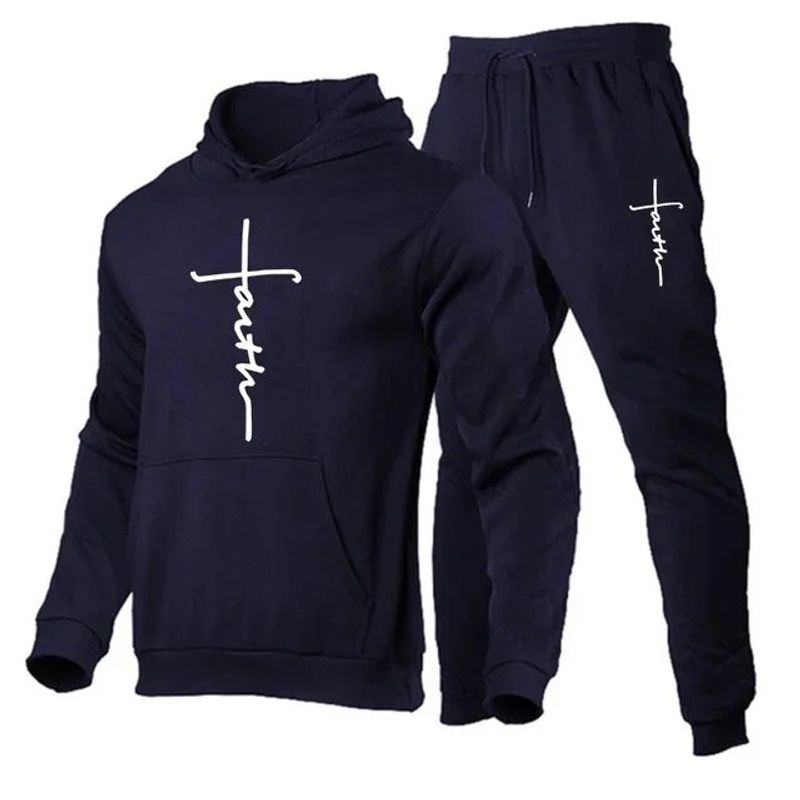 Herren-Trainingsanzug mit Kapuze, Pullover + Jogginghose, Sportanzug, lässig, Jogger, Sportbekleidung, 2-teiliges Herren-Fleece-Streetwear-Set_voghion.com