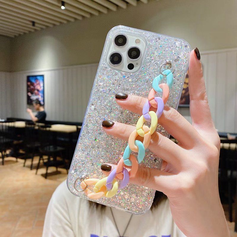 Luksusa Glitter Rainbow ķēdes virves tālruņa futrālis Huawei Y7A Y9A Y9S Y6S Y6 Y7 Y9 Prime 2019 Y6P 2020 silikona aizmugurējais vāks_voghion.com