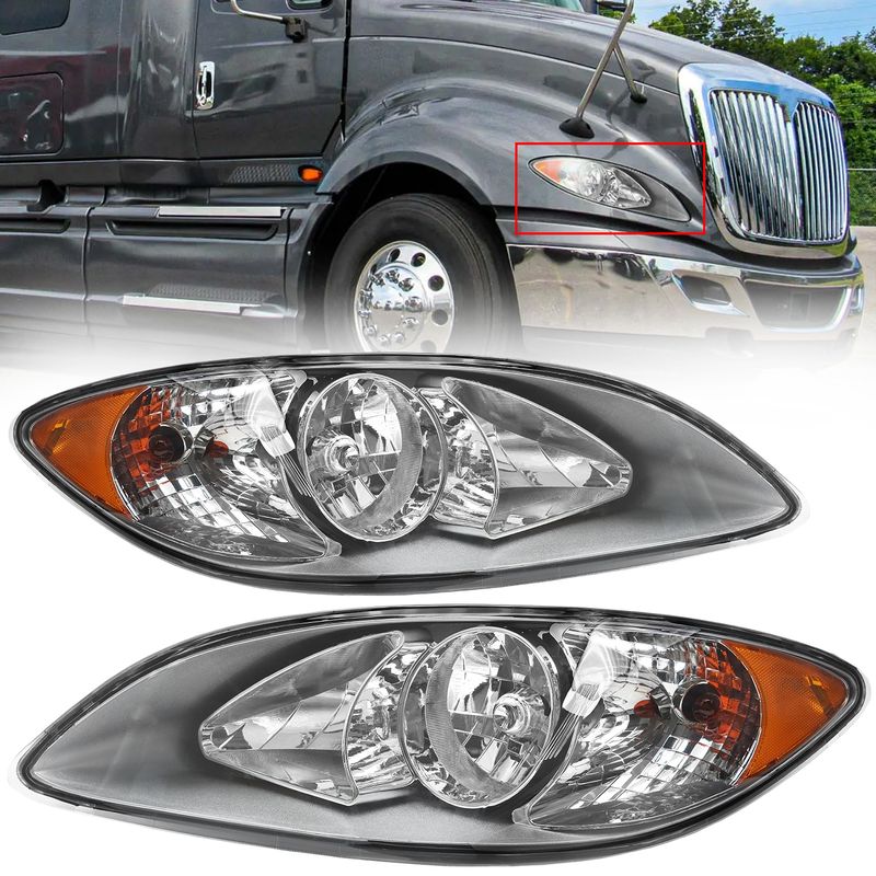 Headlights Assembly Fit For 2008-2016 International ProStar,Halogen Headlamps Assembly, Driver And Passenger Side(Chrome)_voghion.com