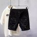 Herretøj Sommer Tynd Stil Kattehår Ripped Personlighed Blæk Splash Slim Fit Skinny Feet Cool Shorts_voghion.com