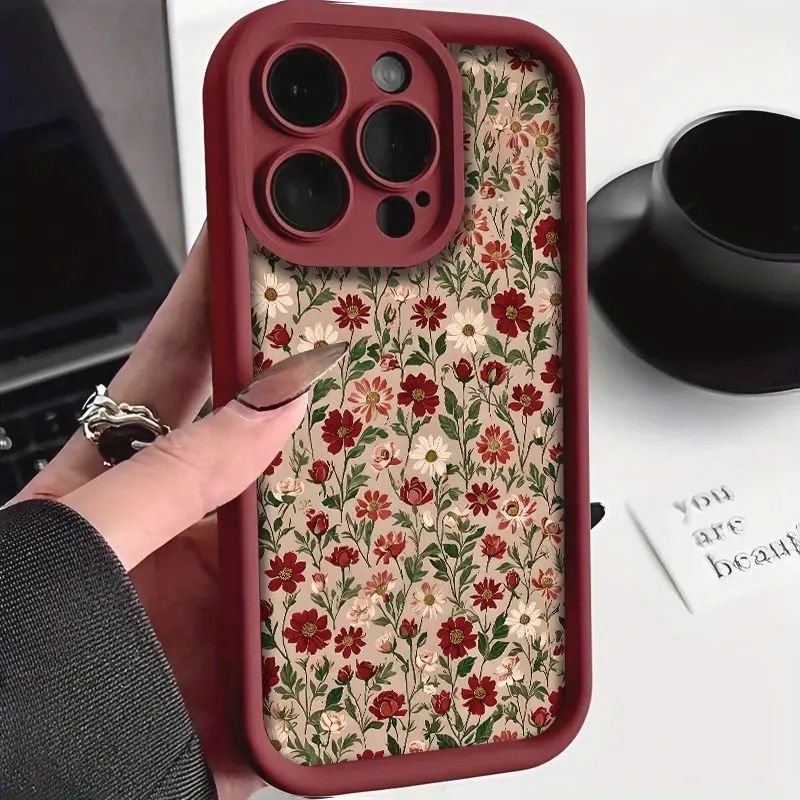 Retro Floral Pattern Silicone Phone Case For Iphone 11 12 13 14 15 16 Pro Max 16E XR XS X 7 8 Plus Se2 3 Matte_voghion.com