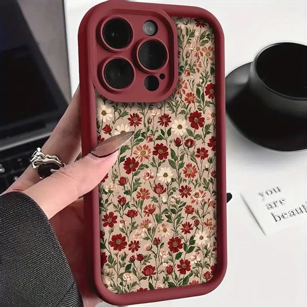 Retro Floral Pattern Silicone Phone Case For Iphone 11 12 13 14 15 16 Pro Max 16E XR XS X 7 8 Plus Se2 3 Matte_voghion.com