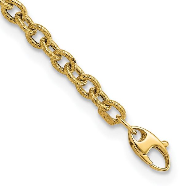 14k Polished And Textured Cable Link 7.5in Bracelet_voghion.com