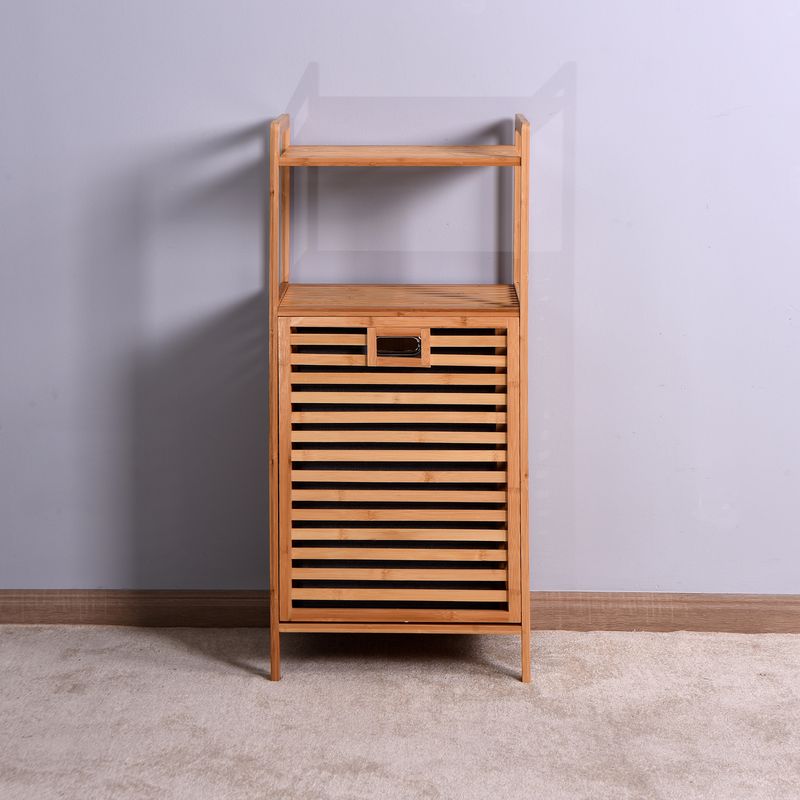 Bathroom Laundry Basket Bamboo Storage Basket with 2-tier Shelf 17.32 x 13 x 37.8 inch_voghion.com