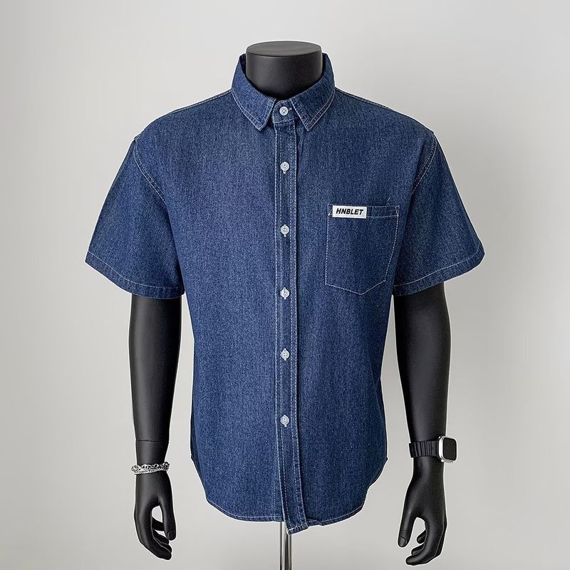 Herrenbekleidung Sommer Dünne Arbeitskleidung Retro Hellblau Lässig Kurzarm Weiches Jeanshemd High-End Trendy Tops_voghion.com