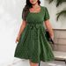 Women's Plus Size Retro Polka Dot Dress - Elegant Square Neck & Wrap Waist | Flared Swing Skirt (S-3XL) | Soft Cotton Blend_voghion.com