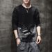 Long Sleeved T-Shirt, Men's Slim Fit, Oversized, Fat And Elastic Korean Version, Printed T-Shirt, Round Neck, Trendy_voghion.com