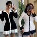 Women's Clothing Slim V Neck Long Sleeve Ruffle Knitted Elegant V-Neck Long Sleeve Ruffle Hem Knit Dress - Flowy & Feminine For Casual & Office Wear_voghion.com