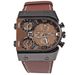 Men's Stylish Casual & Business Watch With Triple Time Zone Display, Large Oval Dial, Genuine Leather Strap, Alloy Case Three Time Large Dial Watch_voghion.com
