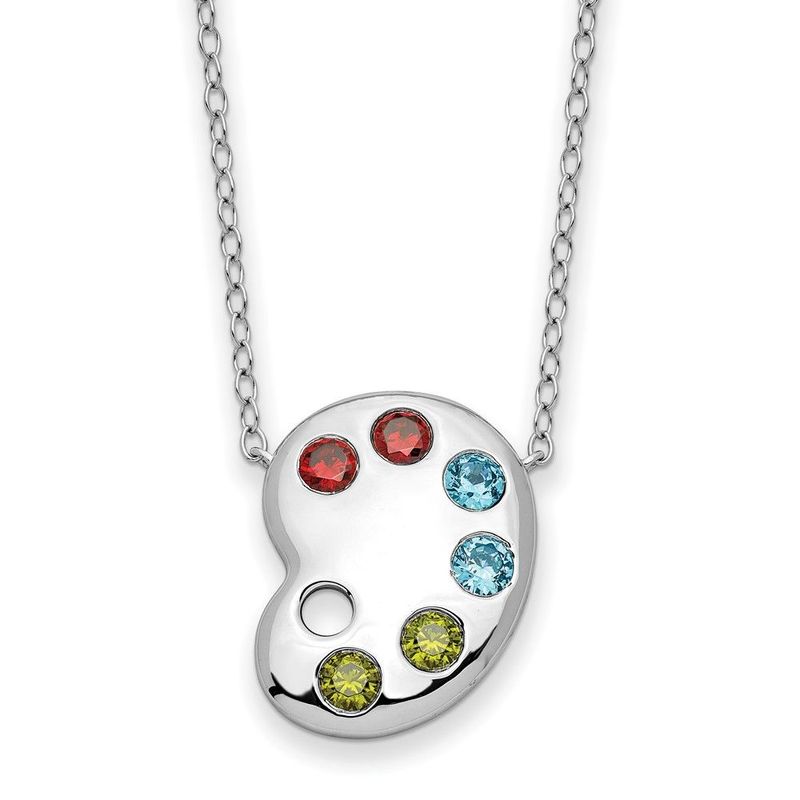 Sentimental Expressions Sterling Silver Rhodium-plated Multi-color CZ Color Me Happy Pallet 18in Necklace_voghion.com