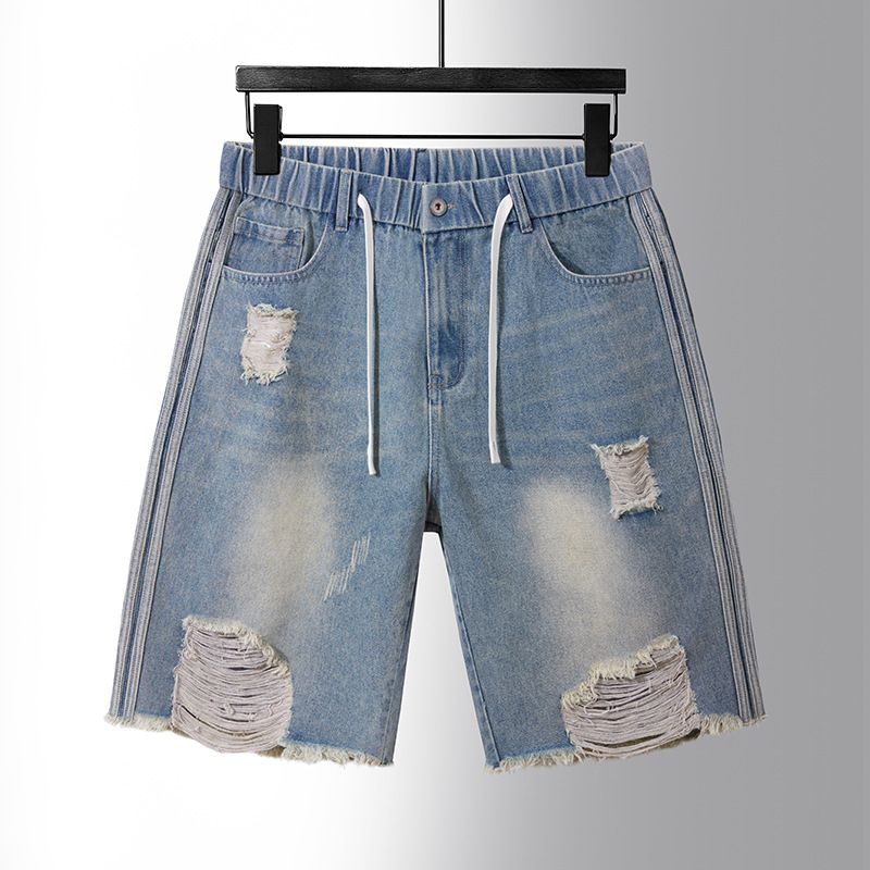 Abbigliamento da uomo taglie forti, pantaloncini estivi in denim con elastico in vita e alla moda, larghi e a vita media_voghion.com