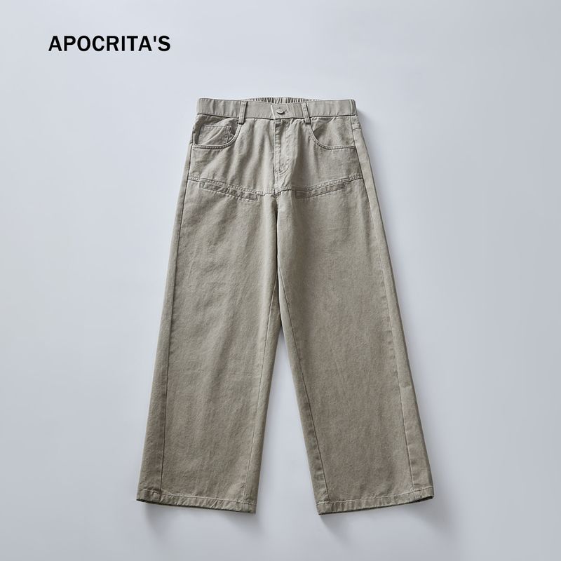 Herrenbekleidung Arbeitshose aus reiner Baumwolle Frühling High End Cool Loose Straight Casual Hose_voghion.com