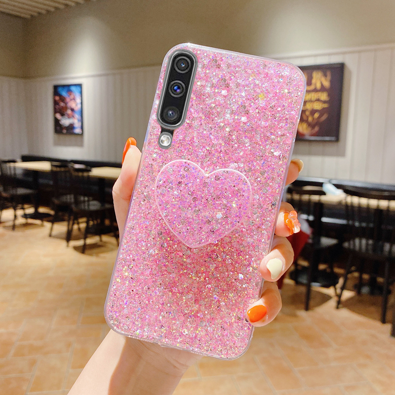 Shiny Glitter Heart Love telefona turētāja maciņš priekš Samsung Galaxy A10 A20 A30 A50 A70 A10S A20S A02S A03S A03 mīksts silikons _voghion.com