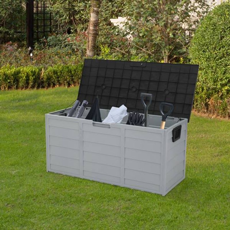 75gal 260L Outdoor Garden Plastic Storage Deck Box Chest Tools Cushions Toys Lockable Seat_voghion.com