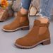 New Style Women's Martin Boots In Autumn And Winter, With Elastic Strap And Belt Buckle, Round Toe, Square Heel, Mid-calf Boots, Women's Shoes_voghion.com