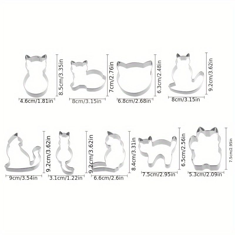 9pcs, Kitten Cat Shaped Cookie Cutters, Pastry Cutter, Biscuit Molds, Baking Tools, Kitchen Accessories_voghion.com