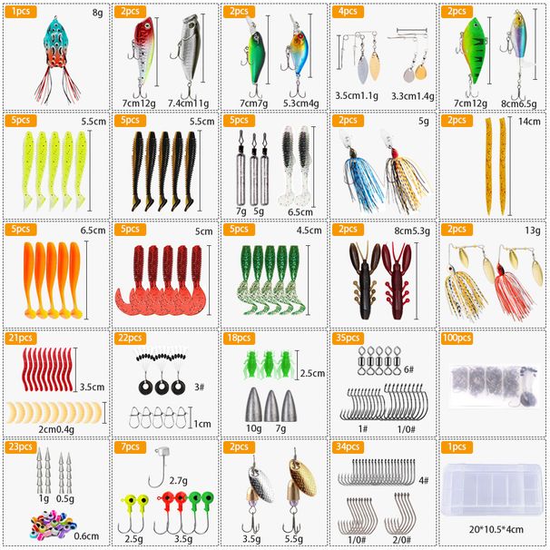 311 Pieces Lure Minnow Soft Bait Mustache Man Spinner Fishing Gear Set_voghion.com
