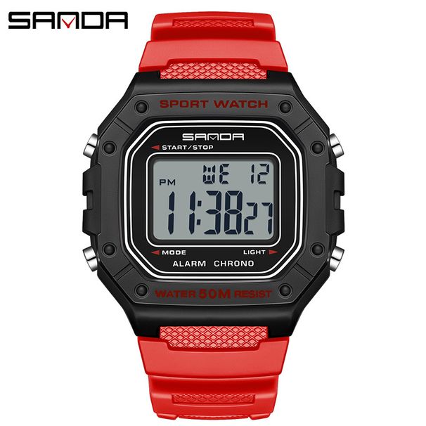 Relógio esportivo digital masculino e feminino com display LED, resistente à água até 50 metros, alarme, luz noturna, mostrador quadrado e pulseira de TPU. Ideal para estudantes._voghion.com