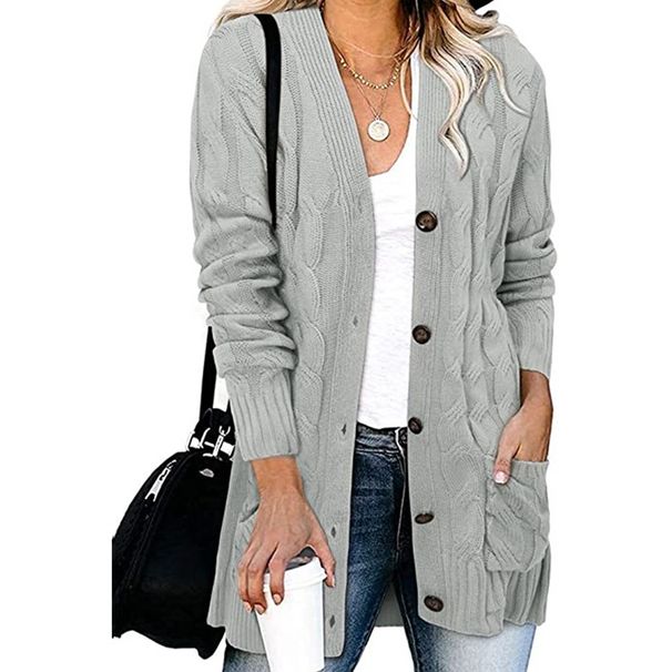 Cardigan lungo in maglia da donna – Cappotto oversize con scollo a V e bottoni (S-XXXL, 14 colori)_voghion.com