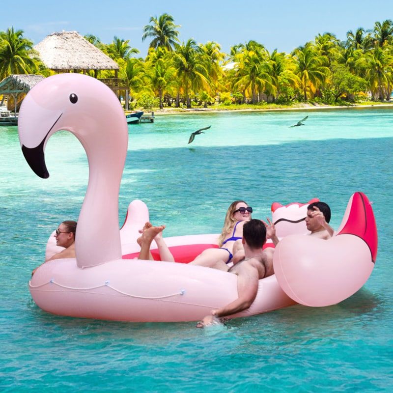 6 People Inflatable Flamingo Floating Island With 6 Cup Holders For Pool And River_voghion.com