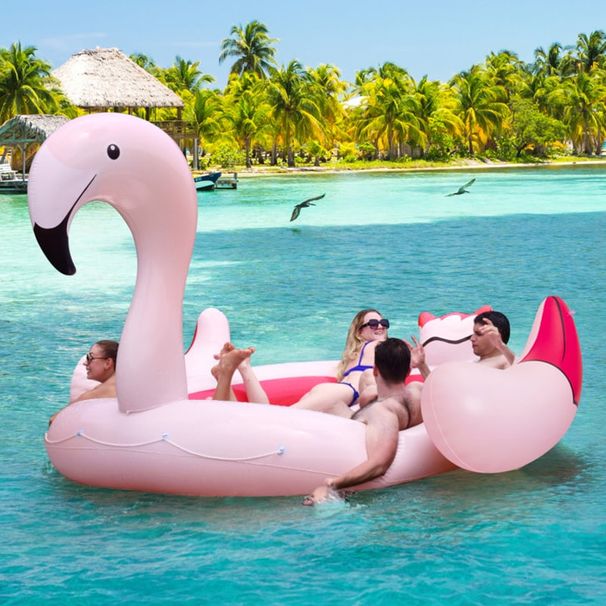 6 People Inflatable Flamingo Floating Island With 6 Cup Holders For Pool And River_voghion.com