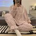 Autumn And Winter Flannel Pajamas Women's Season Thickened And Velvet Loungewear Suit_voghion.com