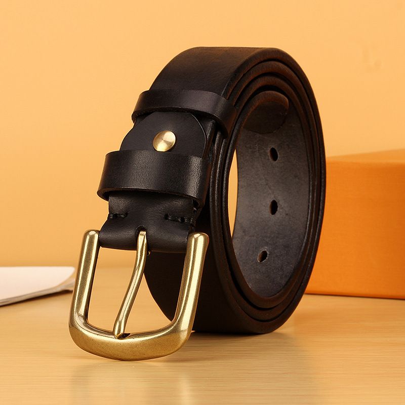 Thickened For Men Genuine Leather Pin Pure Cowhide Copper Buckle Handmade Vintage Distressed Extended Work Belt Soft And_voghion.com