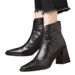 Echtes Leder 2025 Herbst Winter Schlanke Spitzschuh Chunky High Heel Kurze Martin Stiefel Für Frauen_voghion.com