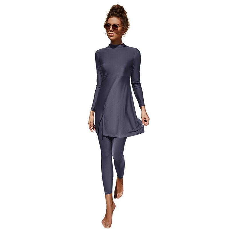 Women's Clothing Swimsuit Two Piece Conservative Beach Surfing Sun Protection Swimsuit Solid Color Long Sleeves And Long Pants Full Surround Swimsuit_voghion.com