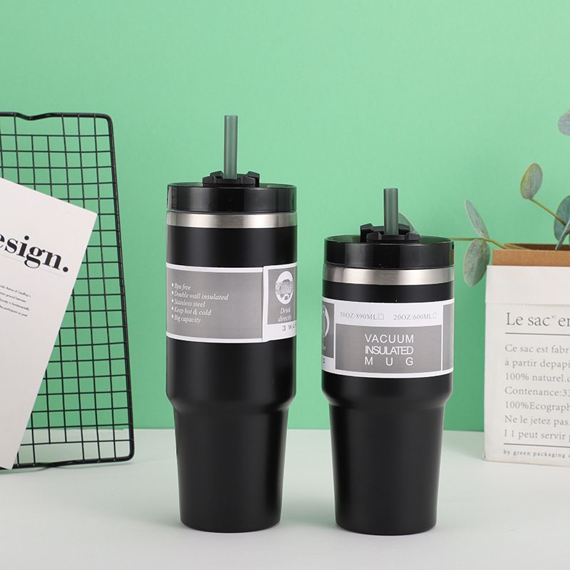 Large Capacity Straw Cup, Double-layer Vacuum Stainless Steel Insulated Car Cup, Cold Insulated Coffee Cup_voghion.com
