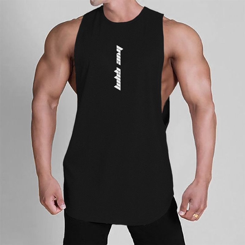 Zomerse fitnesstanktop voor heren, American Youth losse effen kleur mouwloos T-shirt, trendy merk voor heren met grote split sportschouder_voghion.com