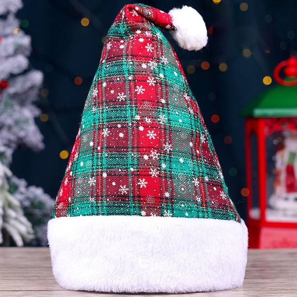 Christmas Hat Santa Claus Stripesd Plaid Headdress Kindergarten Kidsren's Snowflake Hat Decoration_voghion.com