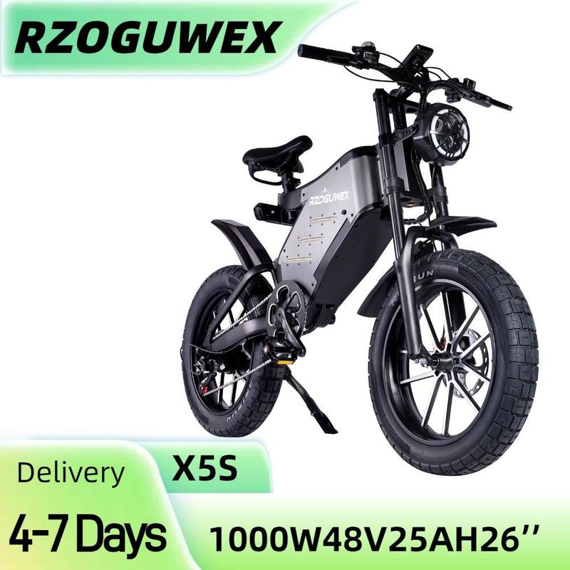 Bicicleta eléctrica RZOGUWEX X5S, batería de 48 V, 25 Ah, motor de 1000 W, 26 pulgadas_voghion.com