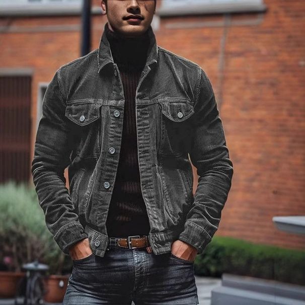 Herren-Cordjacke mit einreihiger Knopfleiste und gekerbtem Kragen, Vintage-Freizeitmantel für Herbst und Winter, schmale Passform, mehrere Farben erhältlich_voghion.com