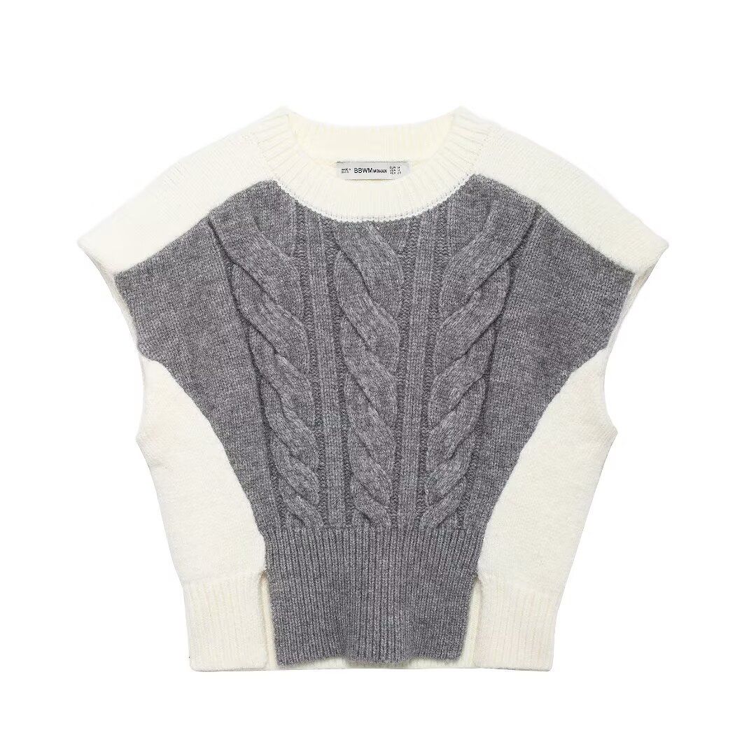 Women's clothing 2024 autumn and winter new versatile drawstring patterned knitted vest_voghion.com